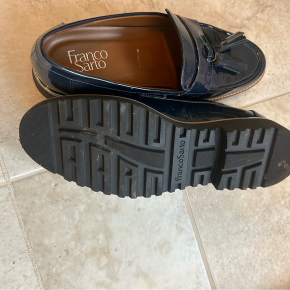 Franco Sarto Women's Navy Patent Loafers - Picture 5 of 6